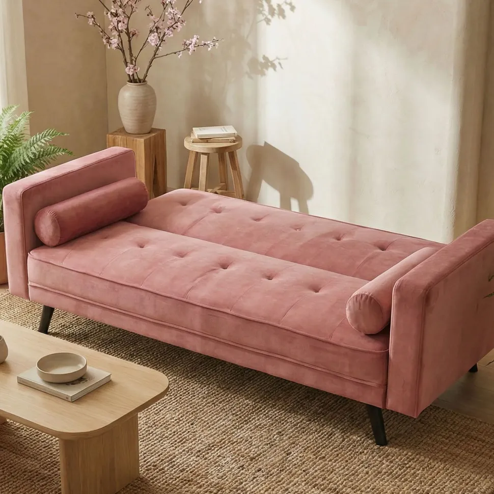 Canapé convertible clic-clac scandinave Slow Velours Rose
