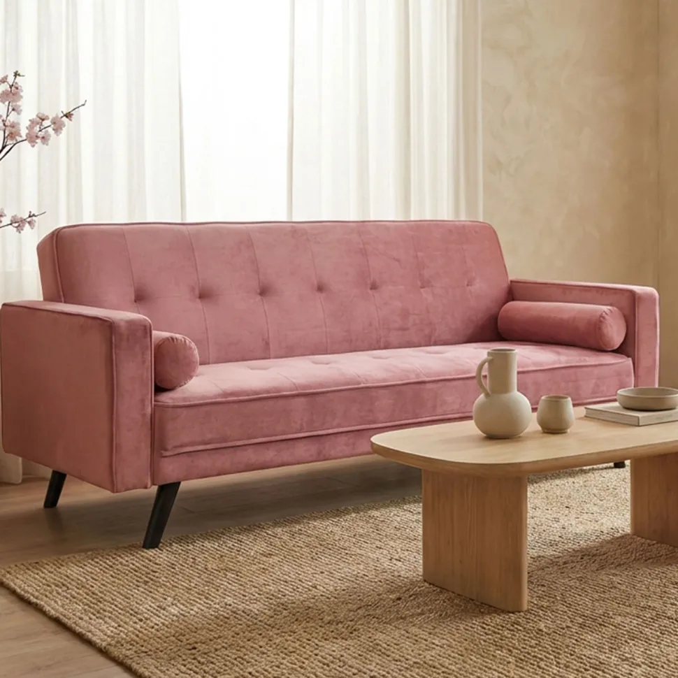 Canapé convertible clic-clac scandinave Slow Velours Rose