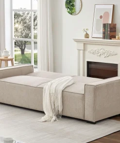 Canapé convertible clic-clac 3 places Pikado Tissu effet lin Taupe clair