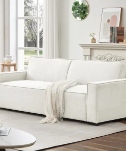 Canapé convertible clic-clac 3 places Pikado Tissu effet lin Crème
