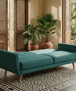 Canapé convertible clic-clac scandinave Refresha Tissu Bleu vert