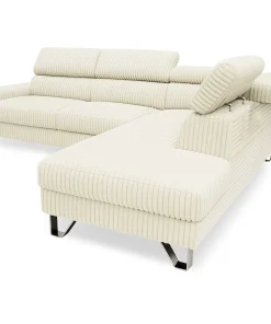 Canapé d'angle à droite avec têtières relevables Quentin Velours côtelé Beige