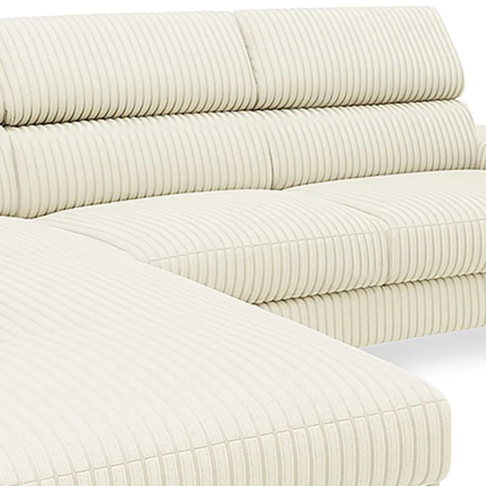 Canapé d'angle à droite avec têtières relevables Quentin Velours côtelé Beige