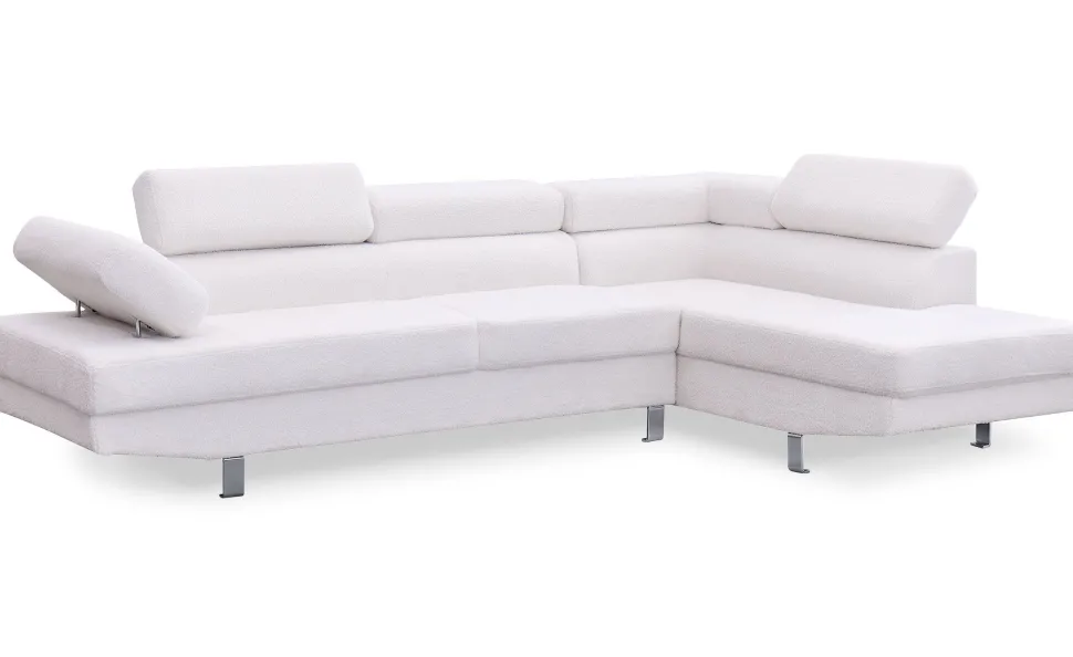 Canapé d'angle à droite avec têtières relevables Alfa Tissu Bouclette Crème
