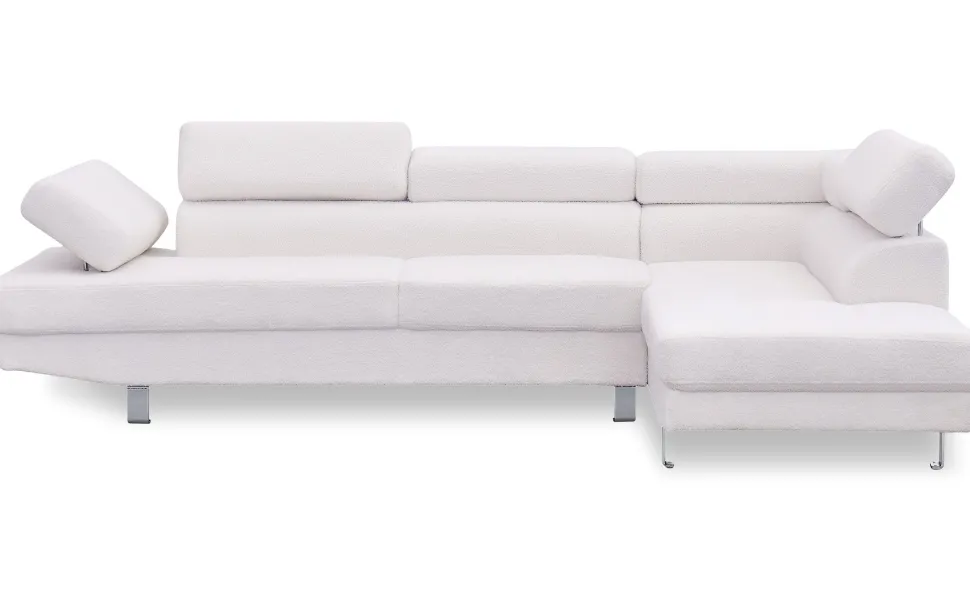 Canapé d'angle à droite avec têtières relevables Alfa Tissu Bouclette Crème