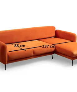 Canapé d'angle à droite convertible avec 3 coussins Vesna Velours Orange