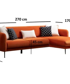 Canapé d'angle à droite convertible avec 3 coussins Vesna Velours Orange