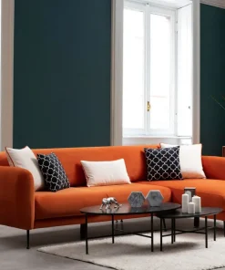 Canapé d'angle à droite convertible avec 3 coussins Vesna Velours Orange