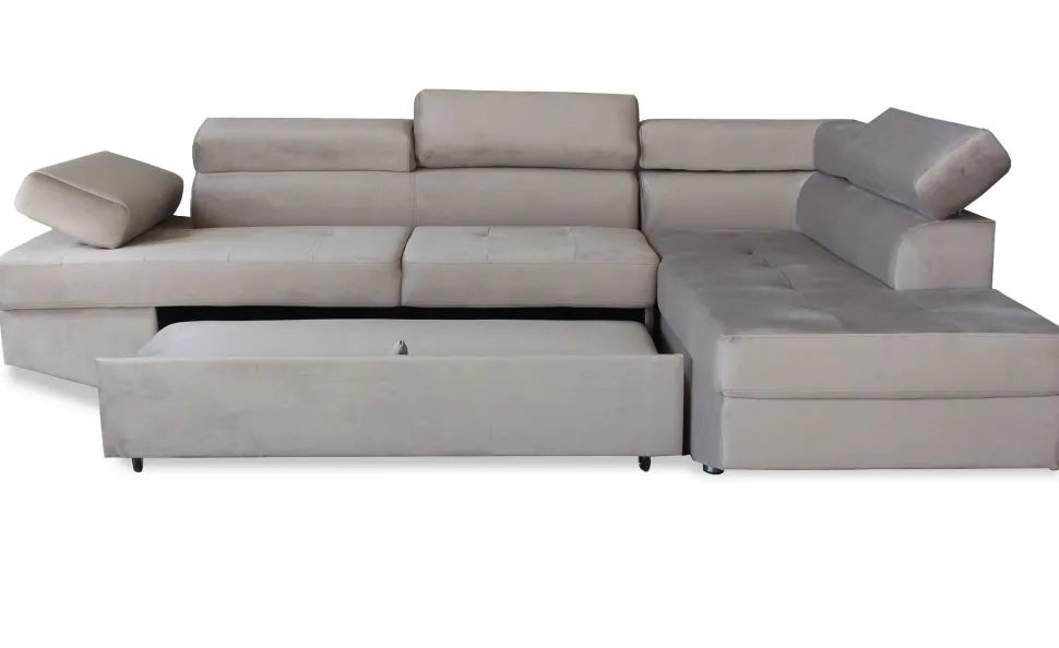 Canapé d'angle à droite moderne et convertible Lido Velours Taupe