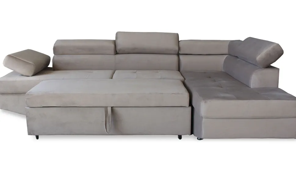 Canapé d'angle à droite moderne et convertible Lido Velours Taupe