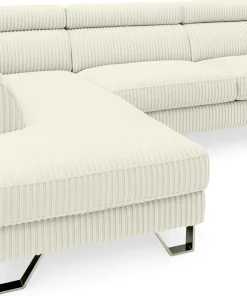Canapé d'angle à gauche avec têtières relevables Quentin Velours côtelé Beige