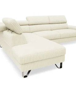 Canapé d'angle à gauche avec têtières relevables Quentin Velours côtelé Beige