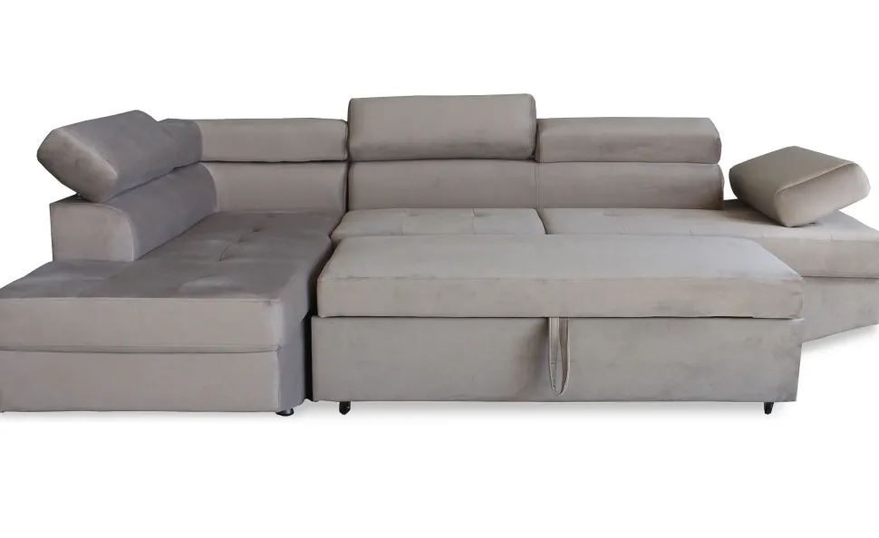 Canapé d'angle à gauche moderne et convertible Lido Velours Taupe