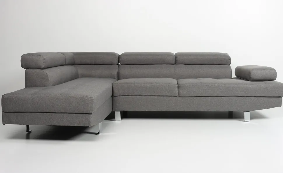 Canapé d'angle avec têtières relevables Alfa Tissu Gris