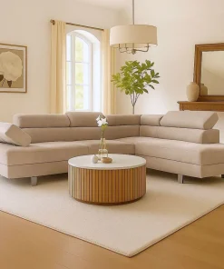 Canapé d'angle avec têtières relevables Alfa Velours Taupe