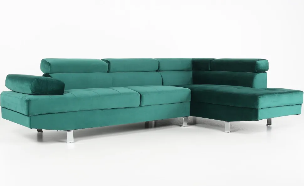 Canapé d'angle avec têtières relevables Alfa Velours Vert