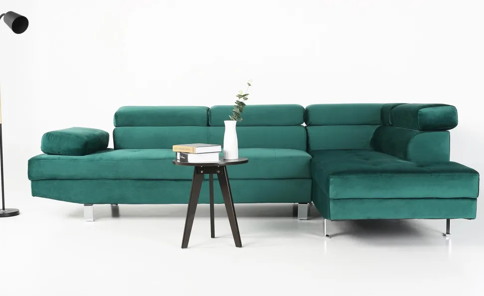 Canapé d'angle avec têtières relevables Alfa Velours Vert