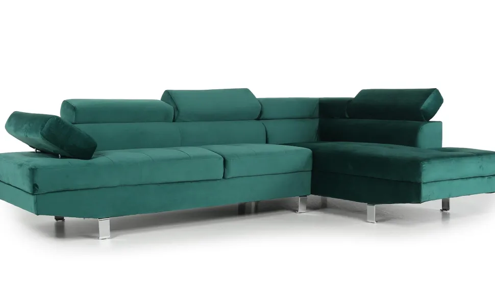 Canapé d'angle avec têtières relevables Alfa Velours Vert