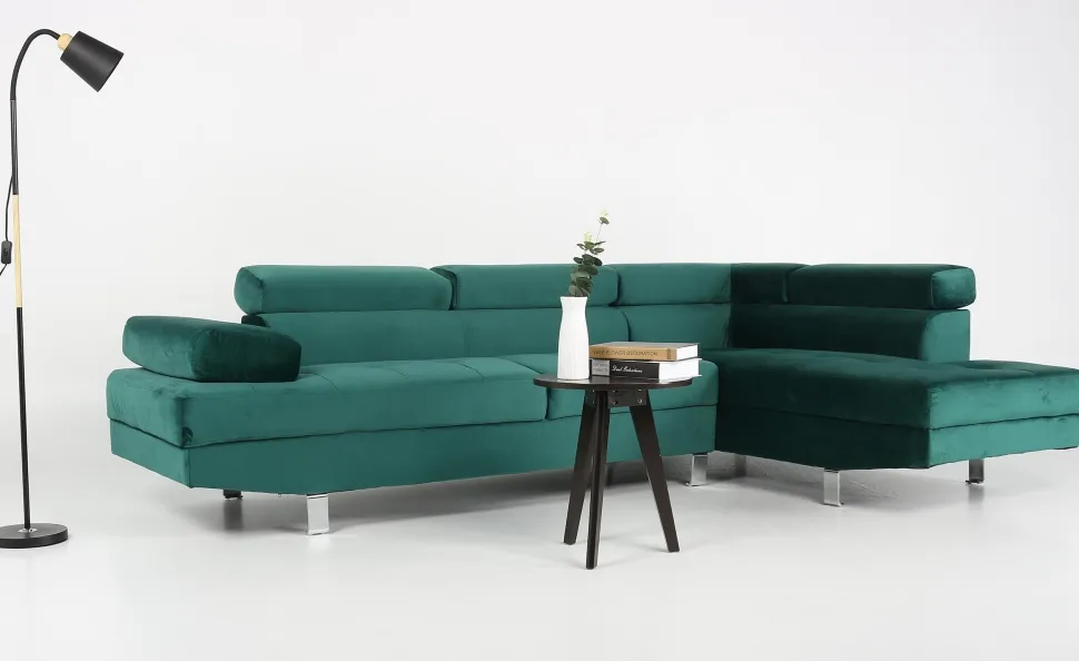 Canapé d'angle avec têtières relevables Alfa Velours Vert