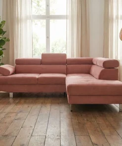 Canapé d'angle avec têtières relevables Alfa Velours Rose