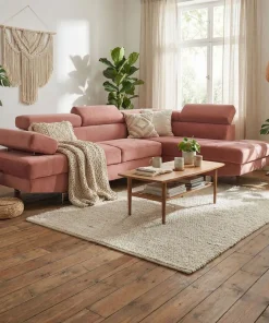 Canapé d'angle avec têtières relevables Alfa Velours Rose