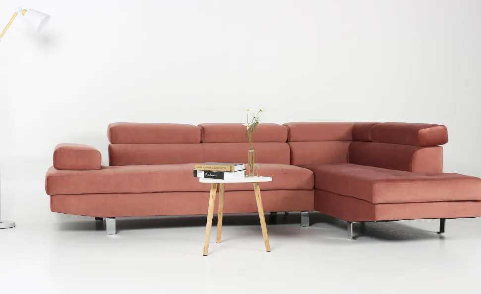 Canapé d'angle avec têtières relevables Alfa Velours Rose