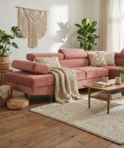 Canapé d'angle avec têtières relevables Alfa Velours Rose