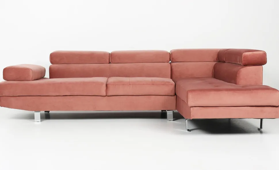 Canapé d'angle avec têtières relevables Alfa Velours Rose