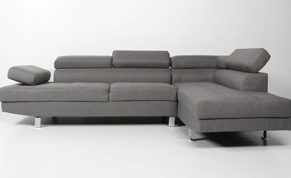 Canapé d'angle avec têtières relevables Alfa Tissu Gris