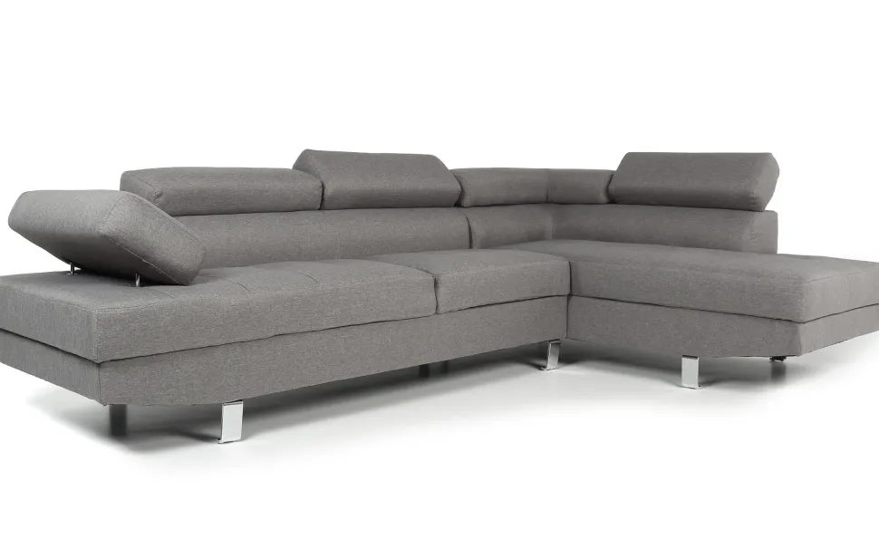 Canapé d'angle avec têtières relevables Alfa Tissu Gris