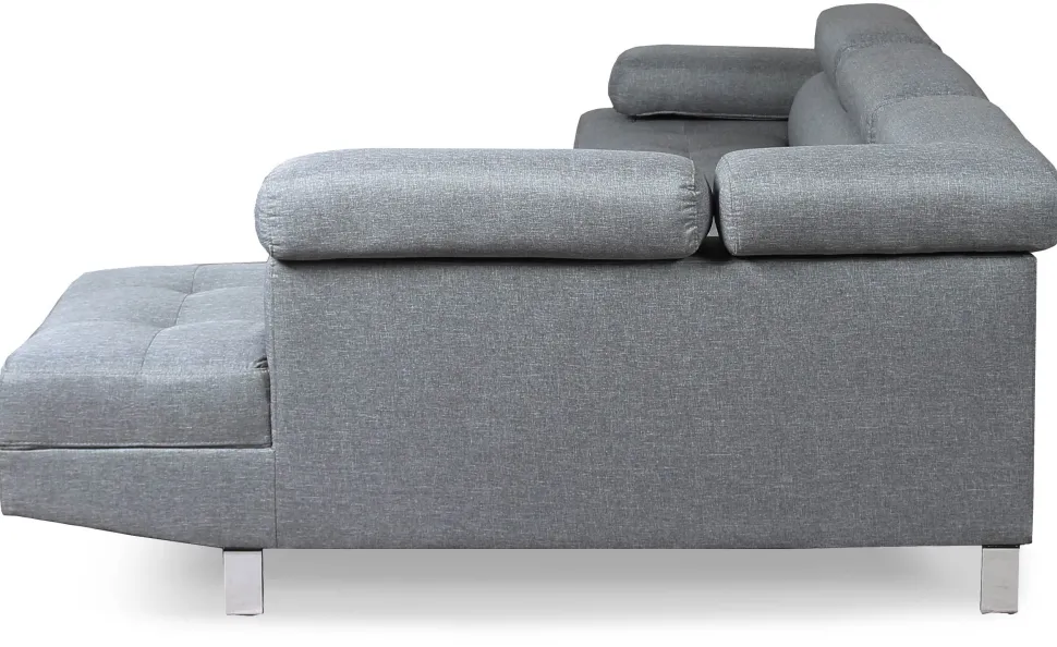 Canapé d'angle avec têtières relevables Alfa Tissu Gris