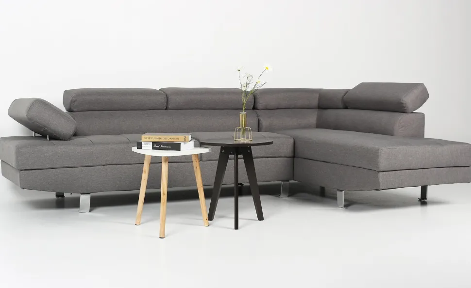 Canapé d'angle avec têtières relevables Alfa Tissu Gris