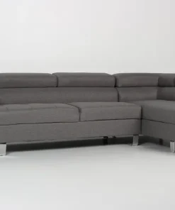 Canapé d'angle avec têtières relevables Alfa Tissu Gris