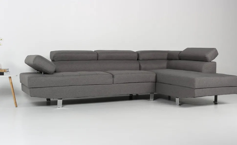 Canapé d'angle avec têtières relevables Alfa Tissu Gris