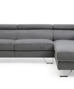 Canapé d'angle avec têtières relevables Quentin Velours Gris Foncé