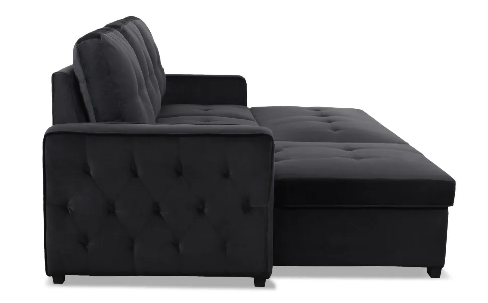 Canapé d'angle convertible moderne Delacroix Velours Noir