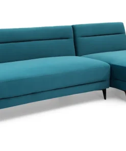 Canapé d'angle convertible avec méridienne arrondie Milord Velours Bleu canard