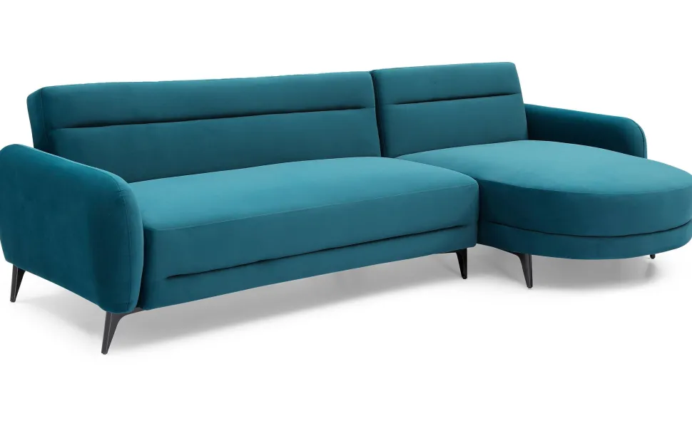Canapé d'angle convertible avec méridienne arrondie Milord Velours Bleu canard
