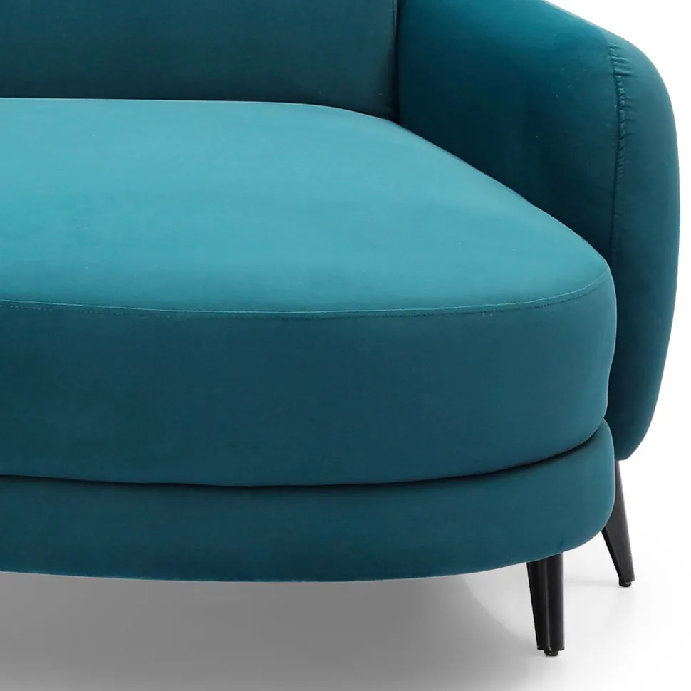 Canapé d'angle convertible avec méridienne arrondie Milord Velours Bleu canard