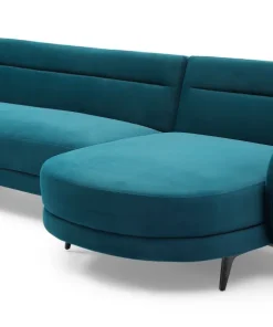 Canapé d'angle convertible avec méridienne arrondie Milord Velours Bleu canard