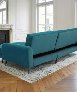 Canapé d'angle convertible avec méridienne arrondie Milord Velours Bleu canard