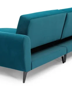 Canapé d'angle convertible avec méridienne arrondie Milord Velours Bleu canard