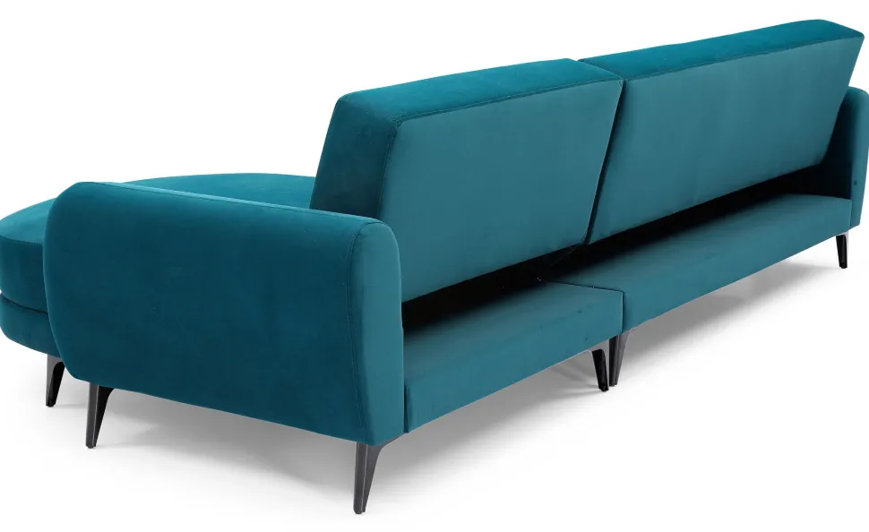Canapé d'angle convertible avec méridienne arrondie Milord Velours Bleu canard