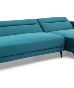 Canapé d'angle convertible avec méridienne arrondie Milord Velours Bleu canard