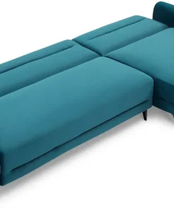 Canapé d'angle convertible avec méridienne arrondie Milord Velours Bleu canard