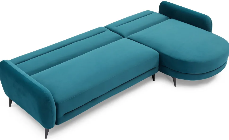 Canapé d'angle convertible avec méridienne arrondie Milord Velours Bleu canard