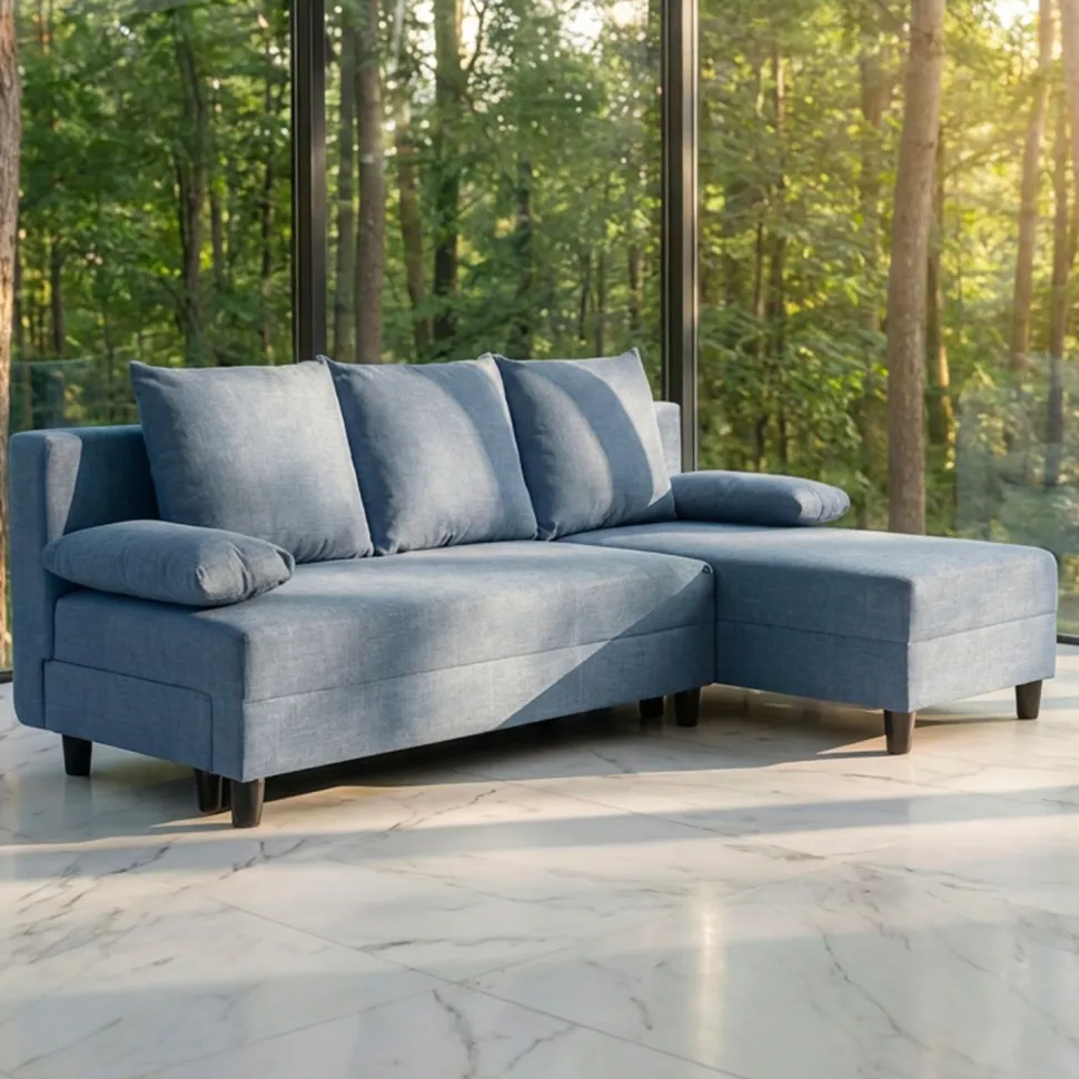 Canapé d'angle convertible Expression Tissu Bleu