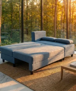 Canapé d'angle convertible Expression Tissu Bleu
