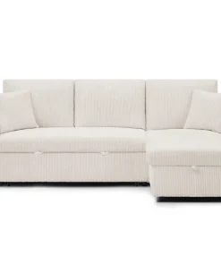 Canapé d'angle convertible avec coffre de rangement réversible Toledo Velours côtelé Beige