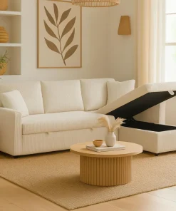 Canapé d'angle convertible avec coffre de rangement réversible Toledo Velours côtelé Beige